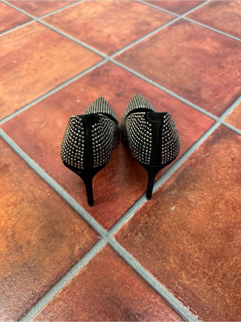 Schutz Black Pointed Toe Studded Pumps - Picture 7 of 9
